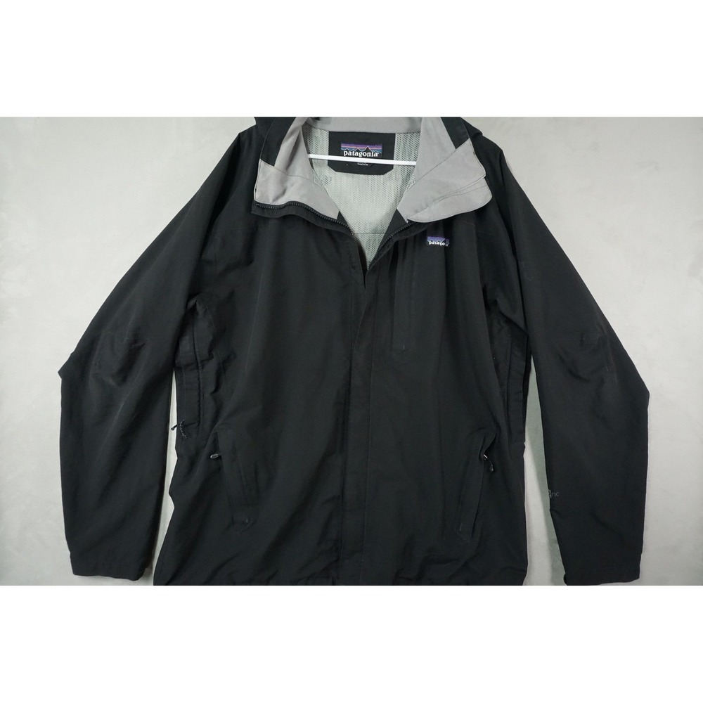 Patagonia Storm Jacket Mens XL Black Hooded Full Zip H2No Waterproof Lightweight
